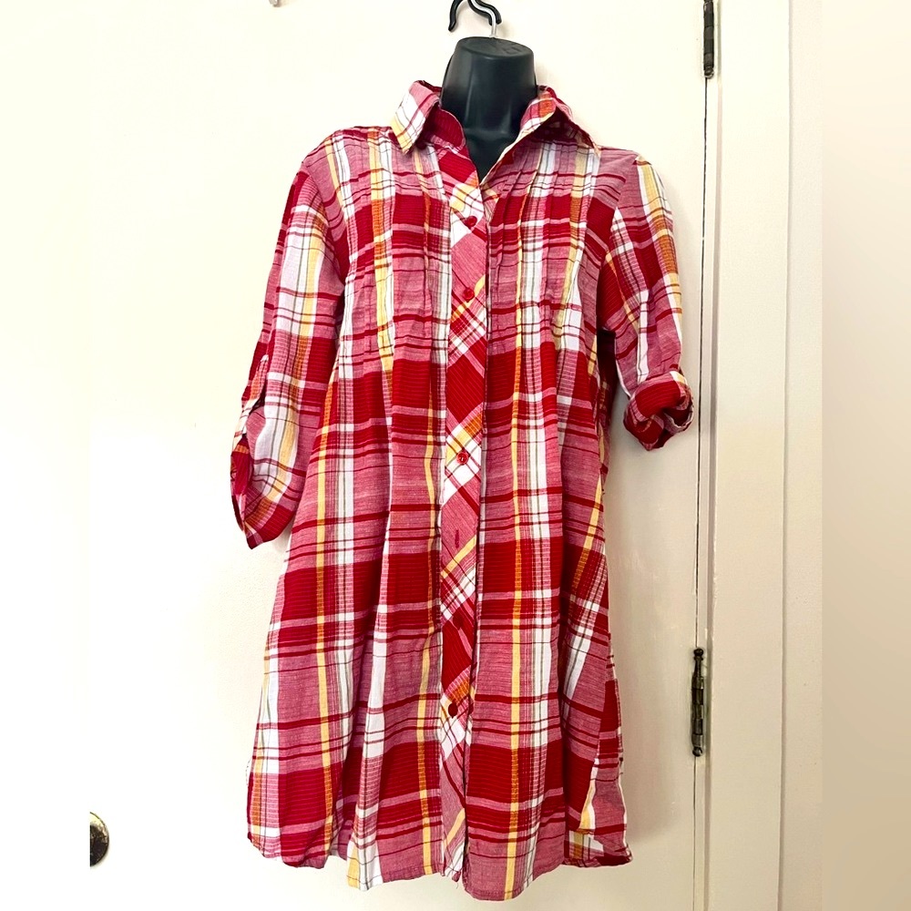 Antilia Femme Plaid Collared Shirt Dress